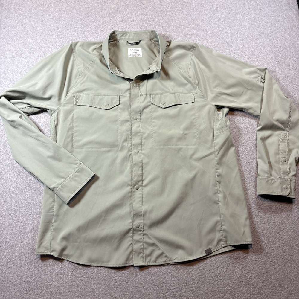 L.L. Bean Hiking Performance Long Sleeve Button Up Men's XL Green Vented Pockets